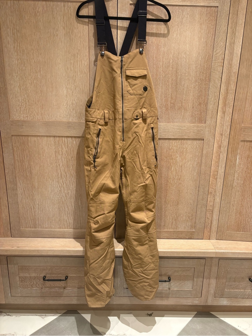 Volcom Caramel Tan Bib Snow Overalls with Black Straps